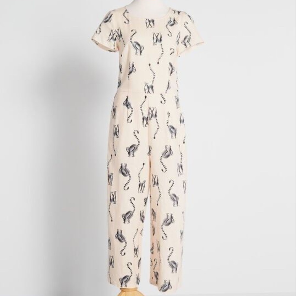 ModCloth "Bold Nation" Tie-Waist Jumpsuit in Lemurs